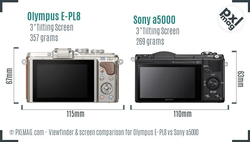 Olympus E-PL8 vs Sony a5000 Screen and Viewfinder comparison