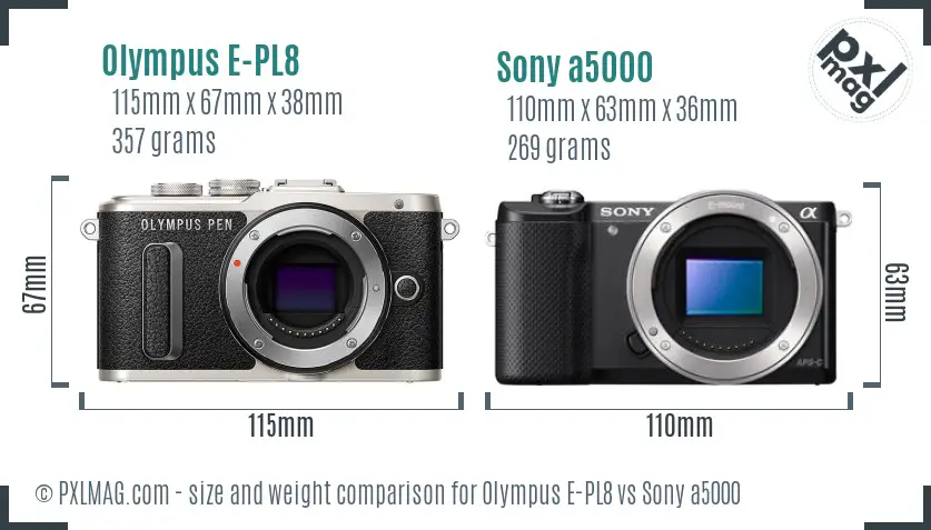 Olympus E-PL8 vs Sony a5000 size comparison