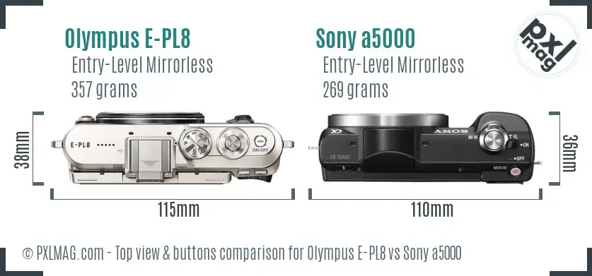 Olympus E-PL8 vs Sony a5000 top view buttons comparison