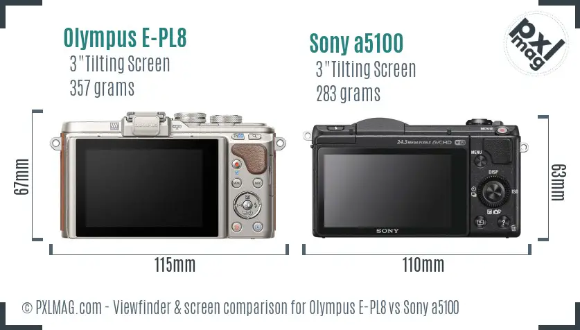 Olympus E-PL8 vs Sony a5100 Screen and Viewfinder comparison