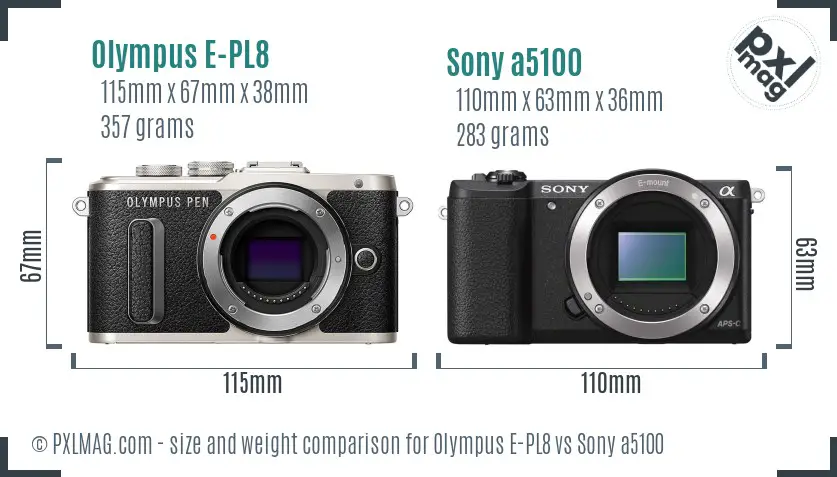 Olympus E-PL8 vs Sony a5100 size comparison