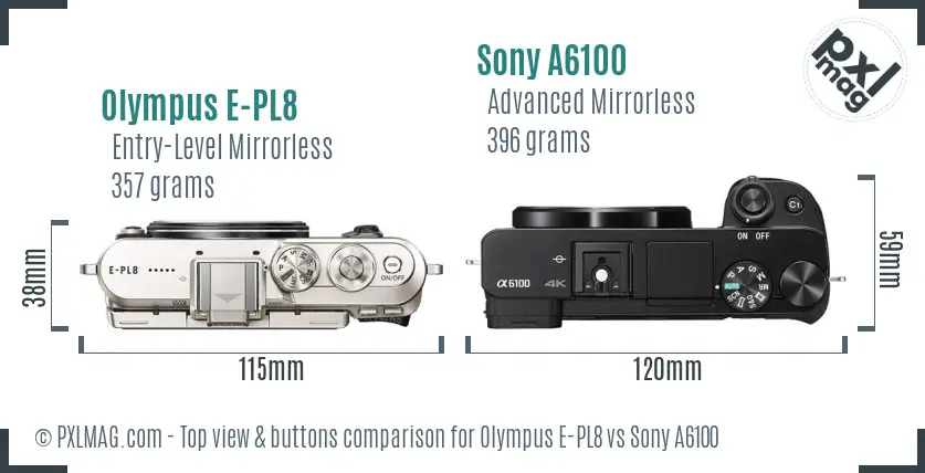 Olympus E-PL8 vs Sony A6100 top view buttons comparison Olympus E-PL8 vs Sony A6100 top view buttons comparison