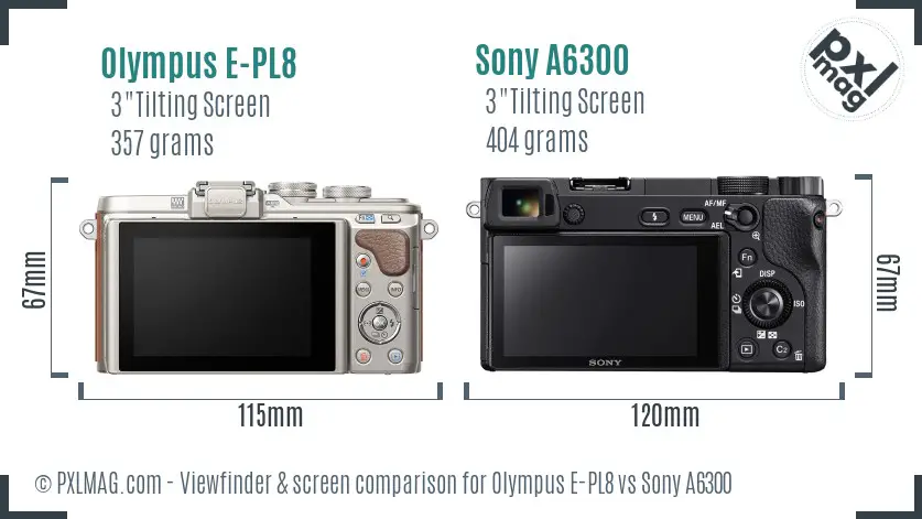 Olympus E-PL8 vs Sony A6300 Screen and Viewfinder comparison