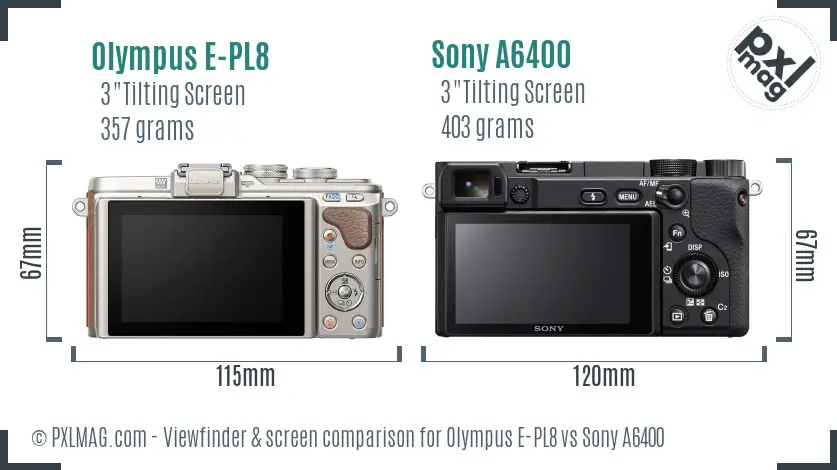 Olympus E-PL8 vs Sony A6400 Screen and Viewfinder comparison