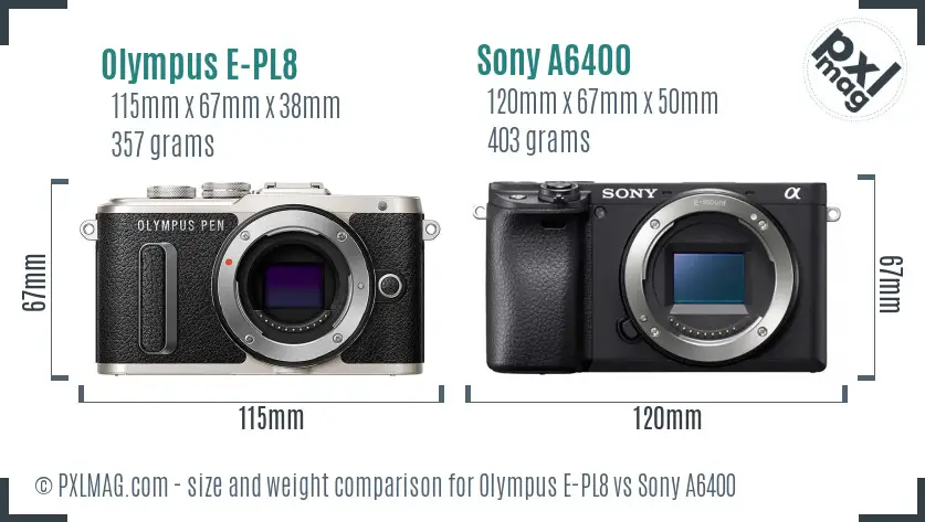 Olympus E-PL8 vs Sony A6400 size comparison