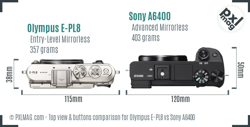 Olympus E-PL8 vs Sony A6400 top view buttons comparison