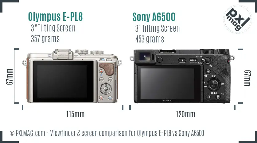 Olympus E-PL8 vs Sony A6500 Screen and Viewfinder comparison