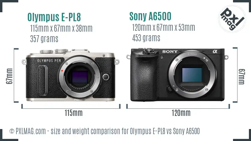 Olympus E-PL8 vs Sony A6500 size comparison