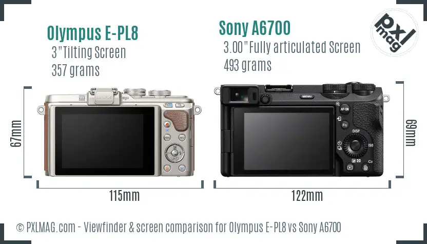 Olympus E-PL8 vs Sony A6700 Screen and Viewfinder comparison