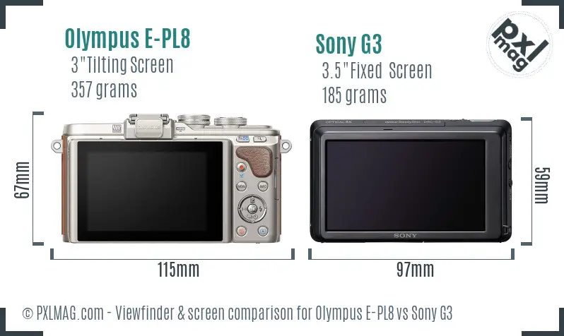 Olympus E-PL8 vs Sony G3 Screen and Viewfinder comparison