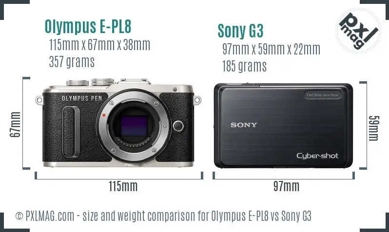 Olympus E-PL8 vs Sony G3 size comparison