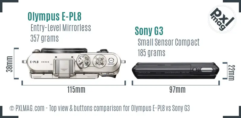 Olympus E-PL8 vs Sony G3 top view buttons comparison