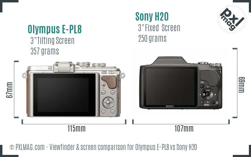 Olympus E-PL8 vs Sony H20 Screen and Viewfinder comparison