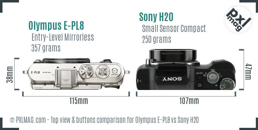 Olympus E-PL8 vs Sony H20 top view buttons comparison