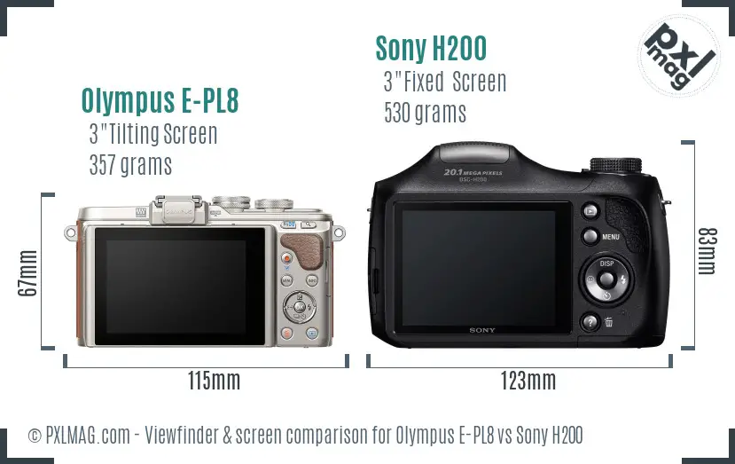 Olympus E-PL8 vs Sony H200 Screen and Viewfinder comparison