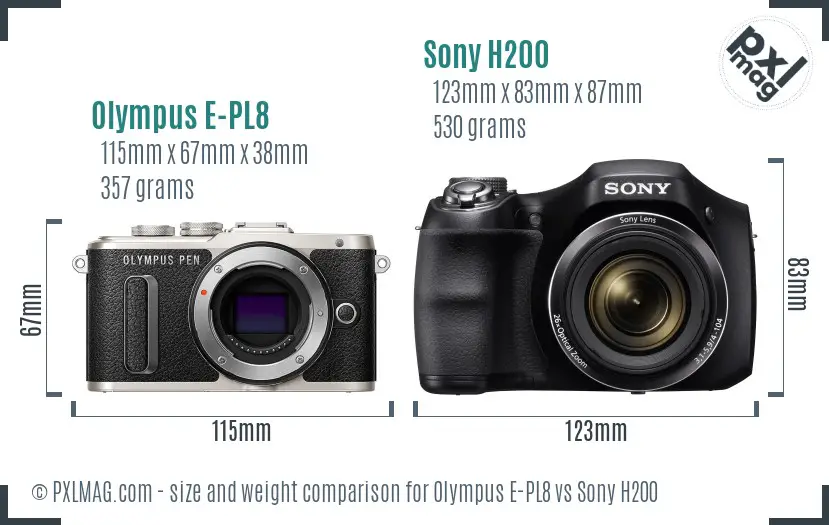 Olympus E-PL8 vs Sony H200 size comparison