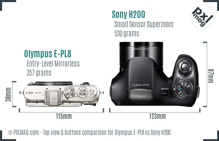 Olympus E-PL8 vs Sony H200 top view buttons comparison