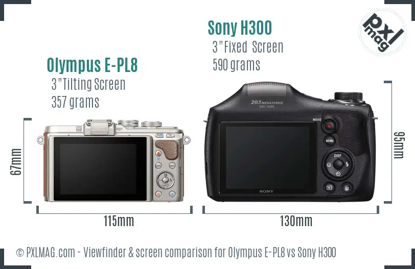 Olympus E-PL8 vs Sony H300 Screen and Viewfinder comparison