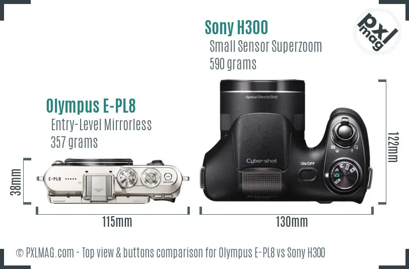 Olympus E-PL8 vs Sony H300 top view buttons comparison