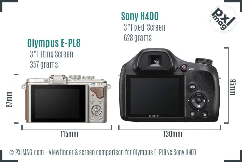 Olympus E-PL8 vs Sony H400 Screen and Viewfinder comparison