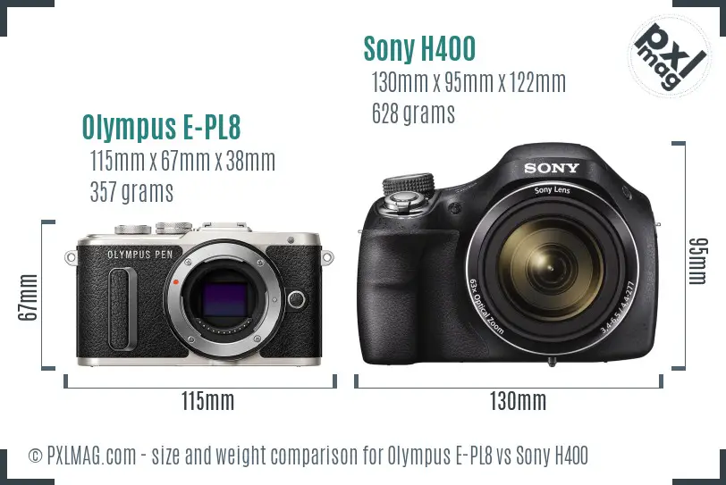 Olympus E-PL8 vs Sony H400 size comparison