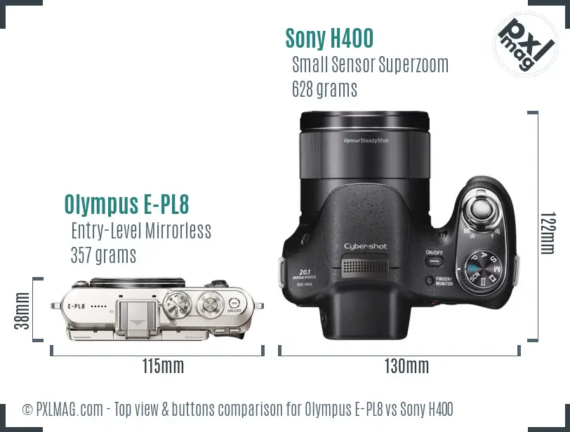 Olympus E-PL8 vs Sony H400 top view buttons comparison