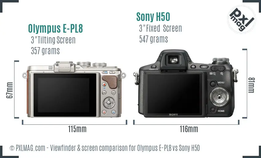 Olympus E-PL8 vs Sony H50 Screen and Viewfinder comparison