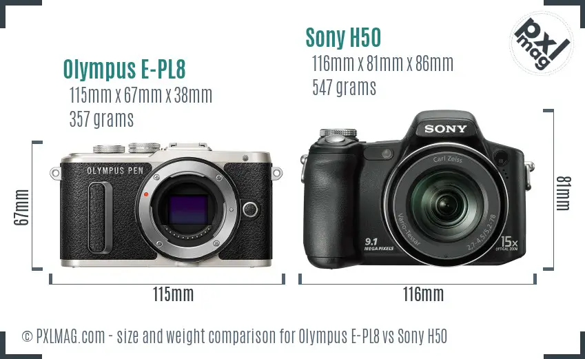 Olympus E-PL8 vs Sony H50 size comparison