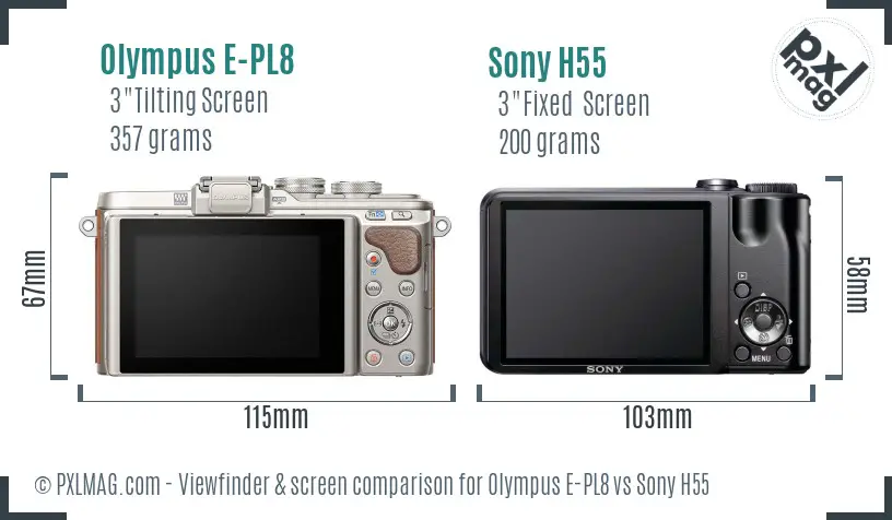 Olympus E-PL8 vs Sony H55 Screen and Viewfinder comparison