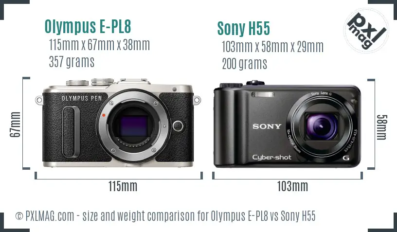 Olympus E-PL8 vs Sony H55 size comparison