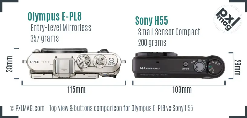 Olympus E-PL8 vs Sony H55 top view buttons comparison
