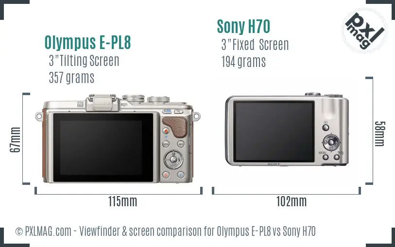 Olympus E-PL8 vs Sony H70 Screen and Viewfinder comparison