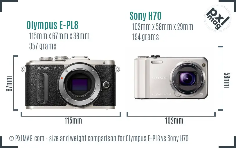 Olympus E-PL8 vs Sony H70 size comparison