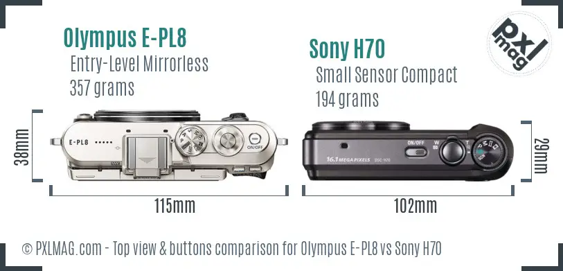 Olympus E-PL8 vs Sony H70 top view buttons comparison