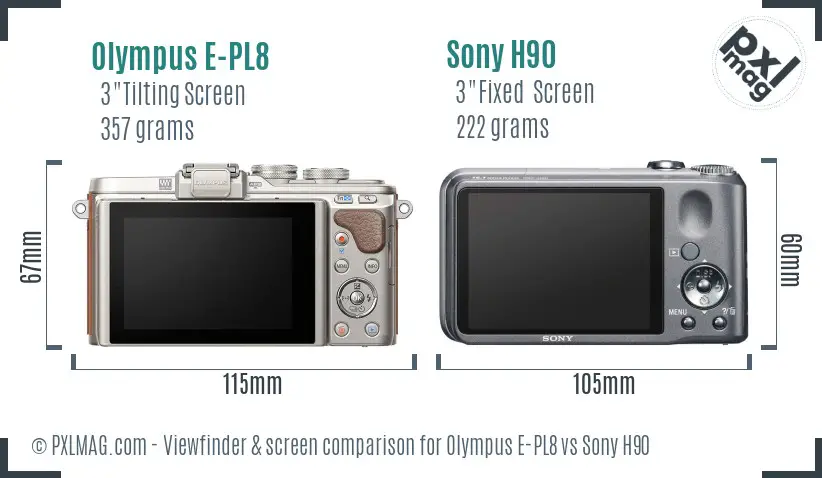 Olympus E-PL8 vs Sony H90 Screen and Viewfinder comparison