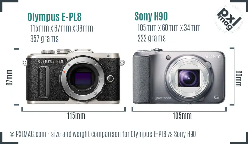 Olympus E-PL8 vs Sony H90 size comparison