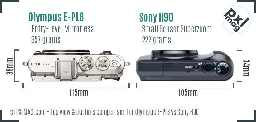 Olympus E-PL8 vs Sony H90 top view buttons comparison