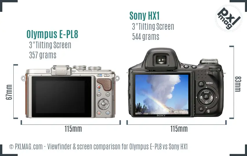 Olympus E-PL8 vs Sony HX1 Screen and Viewfinder comparison