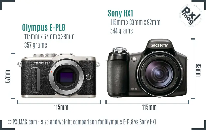 Olympus E-PL8 vs Sony HX1 size comparison