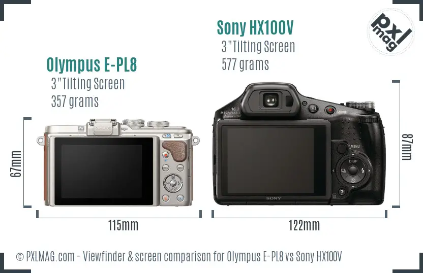 Olympus E-PL8 vs Sony HX100V Screen and Viewfinder comparison