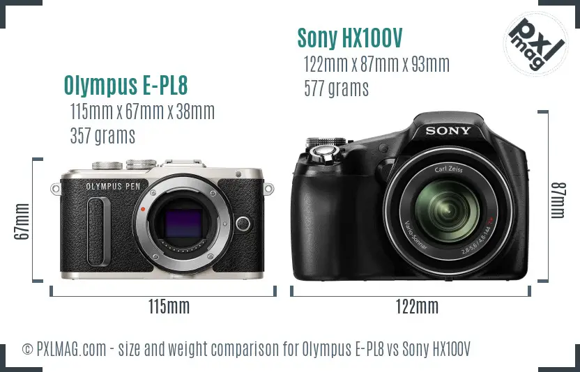 Olympus E-PL8 vs Sony HX100V size comparison