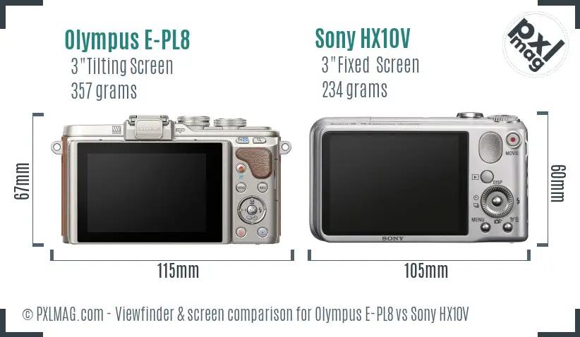 Olympus E-PL8 vs Sony HX10V Screen and Viewfinder comparison