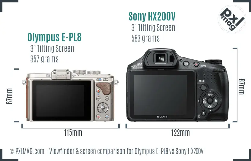 Olympus E-PL8 vs Sony HX200V Screen and Viewfinder comparison