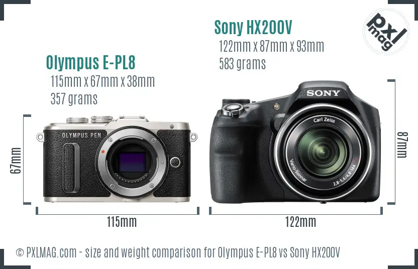 Olympus E-PL8 vs Sony HX200V size comparison