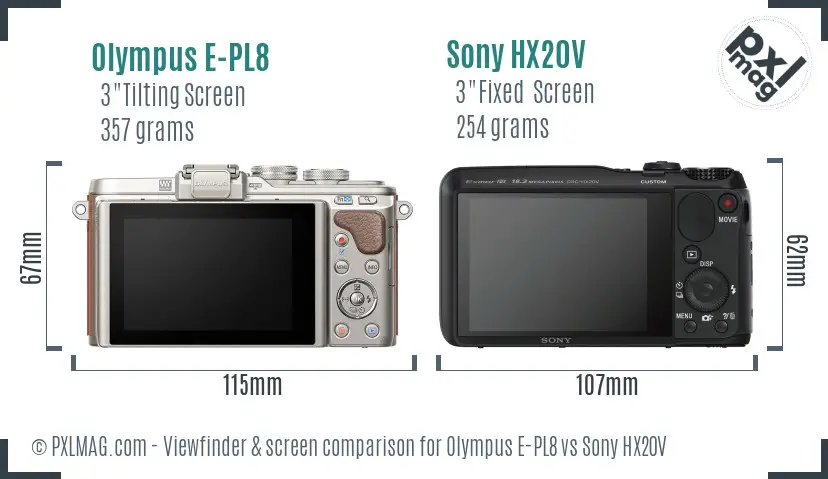 Olympus E-PL8 vs Sony HX20V Screen and Viewfinder comparison