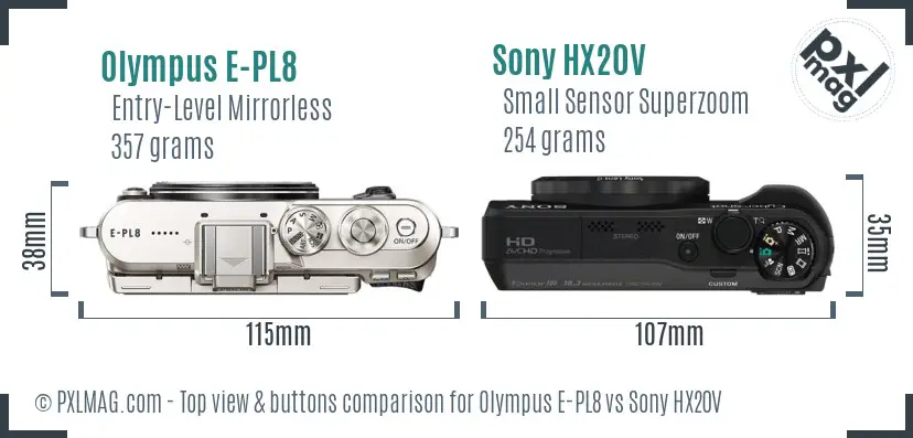 Olympus E-PL8 vs Sony HX20V top view buttons comparison