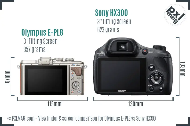 Olympus E-PL8 vs Sony HX300 Screen and Viewfinder comparison