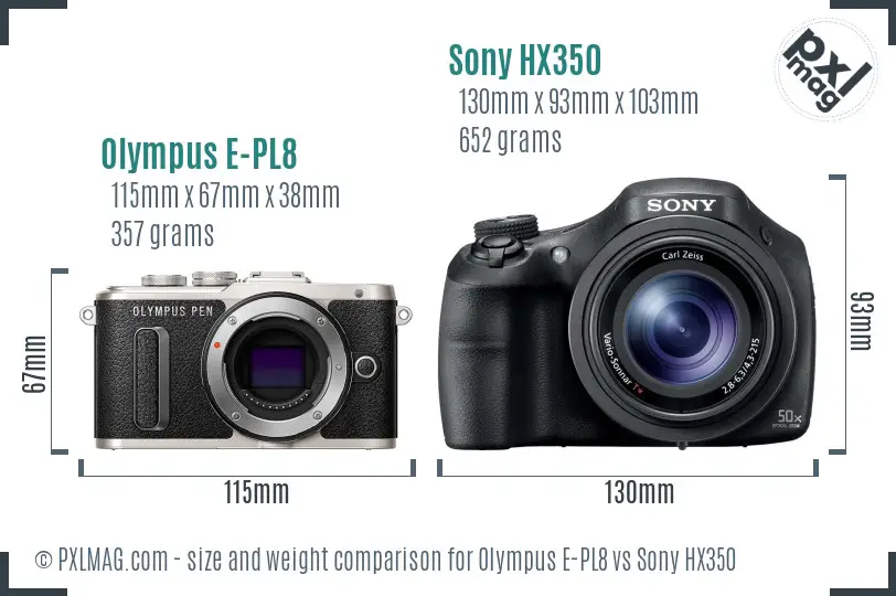Olympus E-PL8 vs Sony HX350 size comparison