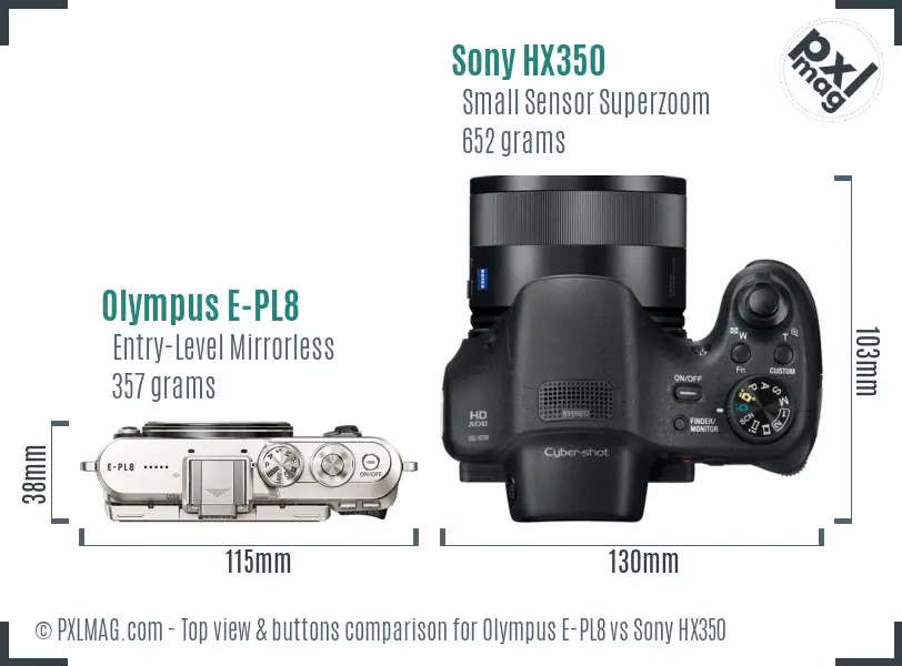 Olympus E-PL8 vs Sony HX350 top view buttons comparison
