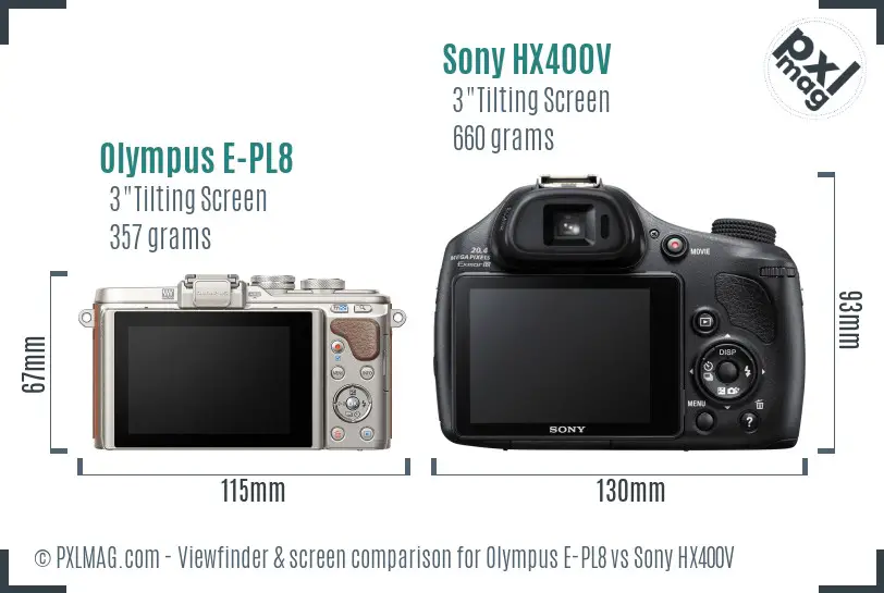 Olympus E-PL8 vs Sony HX400V Screen and Viewfinder comparison